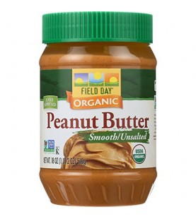 Field Day Organic Easy Spread Peanut Butter, Smooth, No Salt (12x18Oz)