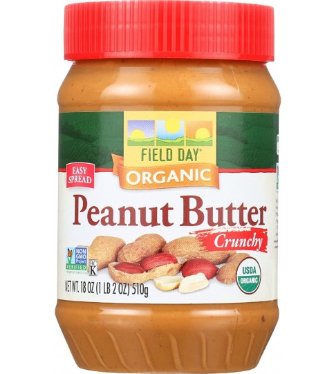 Field Day Organic Easy Spread Peanut Butter, Crunchy, Salted (12x18Oz)