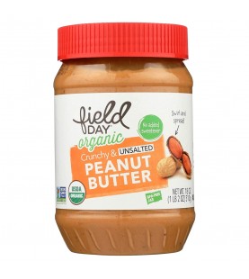 Field Day Organic Easy Spread Peanut Butter, Crunchy, No Salt (12x18Oz)