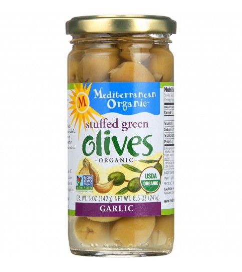 Mediterranean Organics Green Stuffed Garlic Olives (12x8.5 Oz)