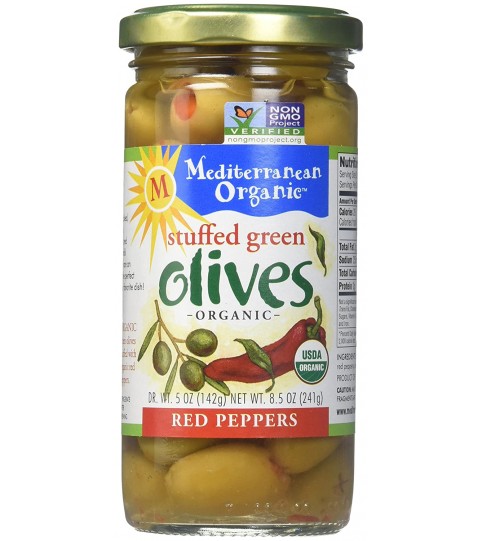 Mediterranean Organics Stuffed Green Olives Red Peppers (12x8.5Oz)