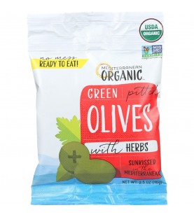 Mediterranean Organic Green Pitted Olives (12x2.5 OZ)