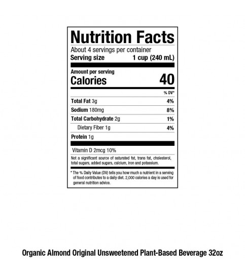 Pacific Natural Unsweetened Original Almond Beverage (12x32 Oz) 