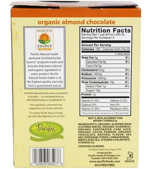 Pacific Natural Naturaly Almond Chocolate Low Fat Beverage (6x4x8 Oz)