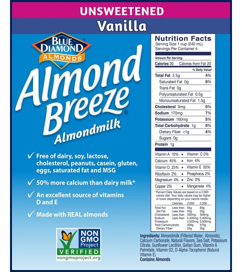 Blue Diamond Vanilla Almond Breeze Unsweetened (12x32 Oz)