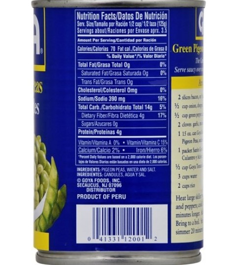 Goya Foods Green Pigeon Peas in Can, 15-Ounce (Pack of 24)