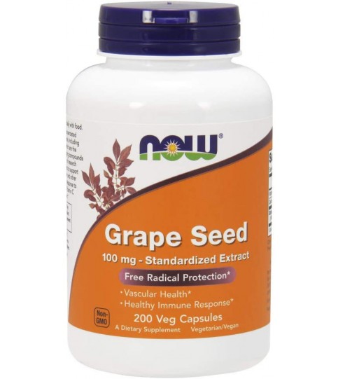 NOW Supplements, Grape Seed 100 mg, 200 Veg Capsules