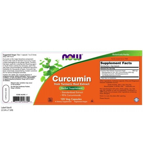 NOW Supplements, Curcumin, derived from Turmeric Root Extract, 120 Veg Capsules