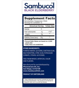 Sambucol Black Elderberry Syrup, Sugar Free Formula, 4 Ounce Bottle