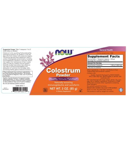 NOW Supplements, Colostrum Powder, 3-Ounce