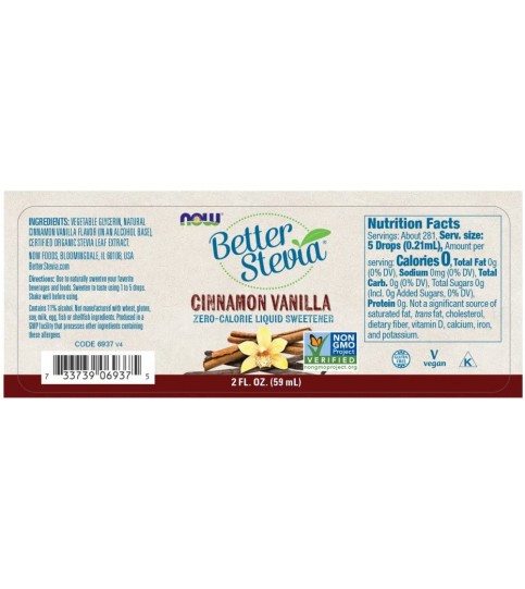 NOW Foods, Better Stevia, Cinnamon Vanilla Flavor, 2-Ounce