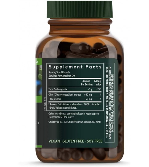 Gaia Herbs Olive Leaf, Vegan Liquid Capsules, 120 Count, 680mg