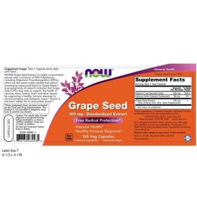 NOW Supplements, Grape Seed 100 mg, 100 Veg Capsules