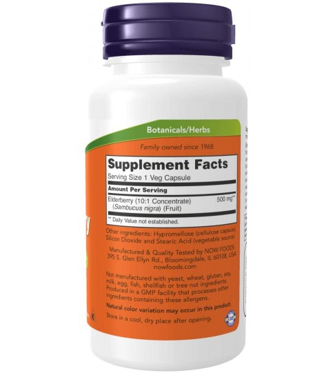 NOW Supplements, Elderberry 500 mg, 10:1 Concentrate, 60 Veg Capsules