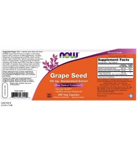 NOW Supplements, Grape Seed 100 mg, 200 Veg Capsules