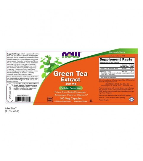 NOW Supplements, Green Tea Extract 400 mg, 100 Veg Capsules