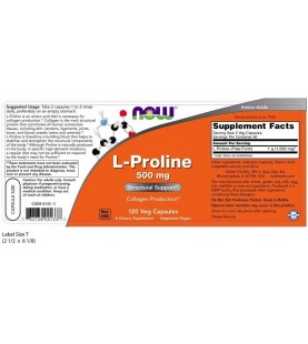 NOW Supplements, L-Proline 500 mg, 120 Veg Capsules