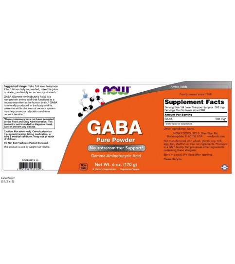 NOW Supplements, GABA (Gamma-Aminobutyric Acid) Powder, 6-Ounce