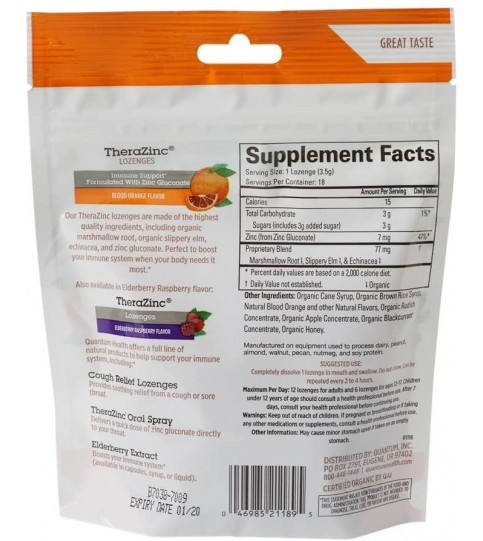 Quantum Health TheraZinc Blood Orange Lozenges, 18 Ct.