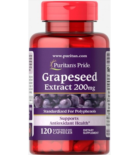 Puritans Pride Grapeseed Extract 200 Mg Capsules, 120 Count