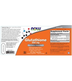 NOW Supplements, Glutathione 500 mg, With Milk Thistle Extract & Alpha Lipoic Acid, 60 Veg Capsules