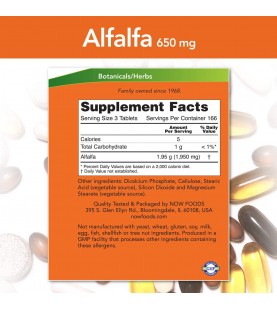 NOW Supplements, Alfalfa 650 mg source of Vitamin K, Green Superfoods, 500 Tablets