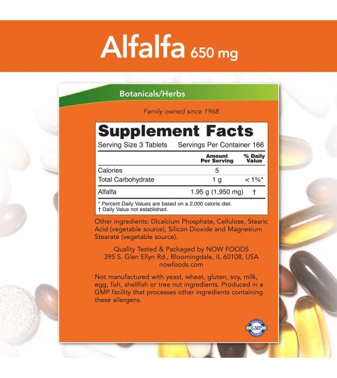 NOW Supplements, Alfalfa 650 mg source of Vitamin K, Green Superfoods, 500 Tablets