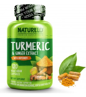 NATURELO Organic Turmeric Curcumin - Ginger Powder - 120 Capsules