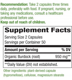 Nature's Way Burdock Root, 950 mg per serving, 100 Capsules