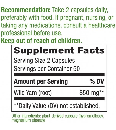 Nature's Way Wild Yam Root, 850 mg per serving