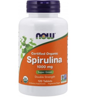 NOW Supplements, Certified Organic, Spirulina 1000 mg (Double Strength), 120 Tablets