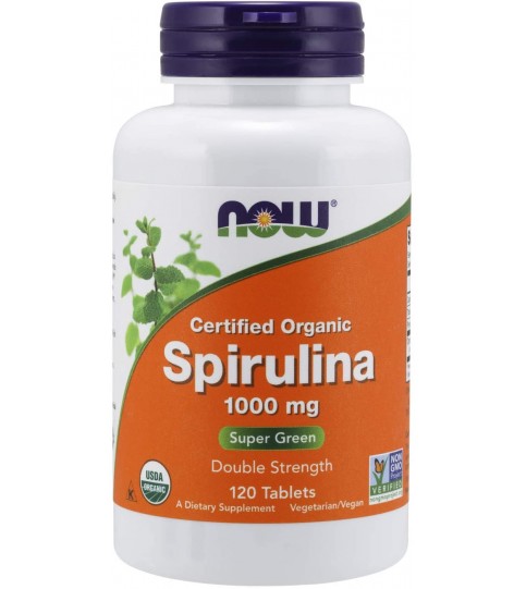 NOW Supplements, Certified Organic, Spirulina 1000 mg (Double Strength), 120 Tablets