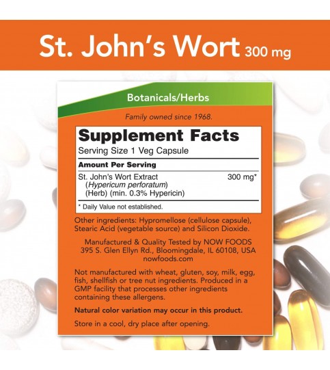 NOW Supplements, St. John's Wort 300 mg, 250 Veg Capsules