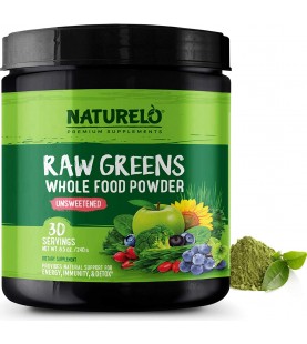 NATURELO Raw Greens Superfood Powder - Unsweetened- 30 Servings