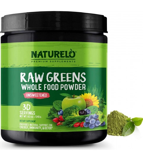 NATURELO Raw Greens Superfood Powder - Unsweetened- 30 Servings