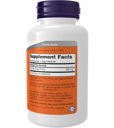 NOW Supplements, Taurine 500 mg, 100 Capsules