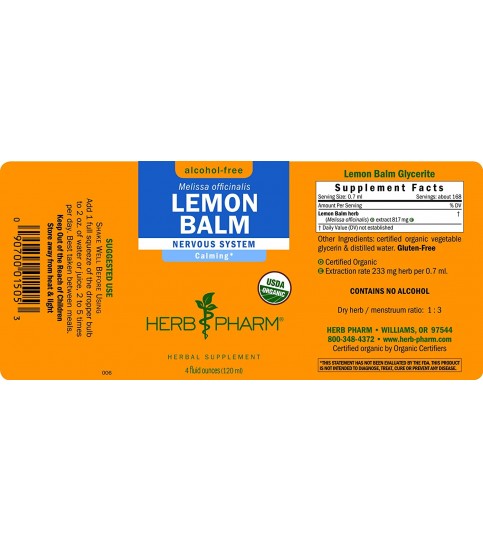 Herb Pharm Certified Organic Lemon Balm, 4 Ounce