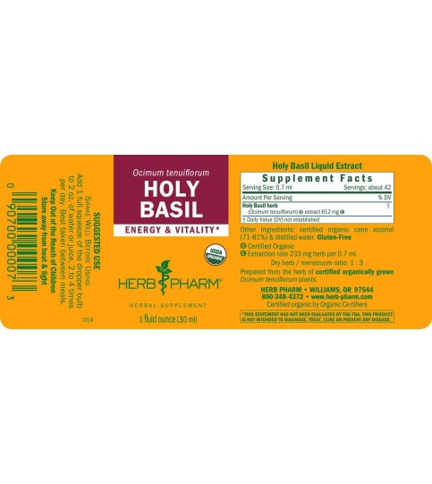 Herb Pharm Certified Organic Holy Basil - 1 Ounce