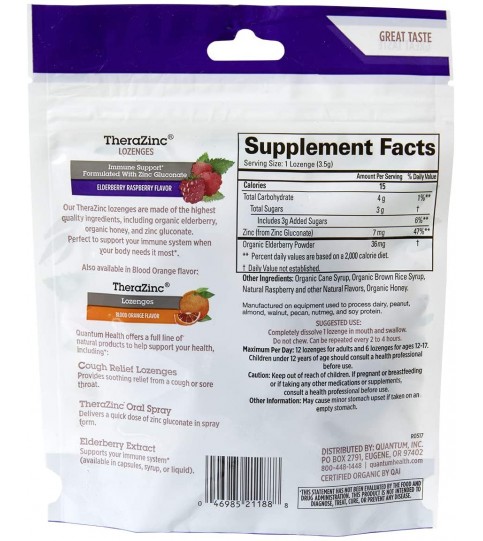 Quantum Health TheraZinc Elderberry Raspberry Lozenges, 18 Ct.