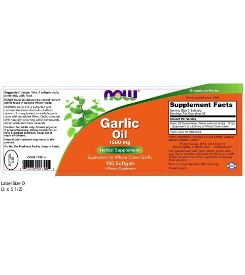 NOW Supplements, Garlic Oil 1500 mg, 100 Softgels