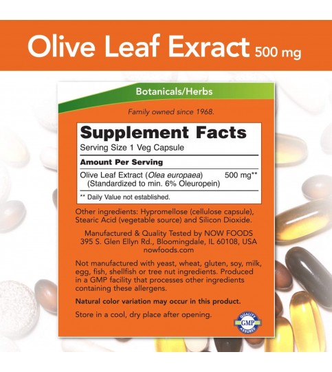 NOW Supplements, Olive Leaf Extract 500 mg, 60 Veg Capsules