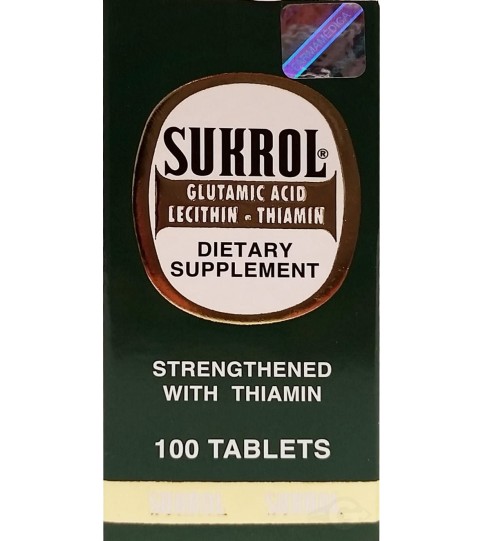 Sukrol Vitamin Supplement, Glutamic Acid, Lecithin, Thiamin, 100 Tablets