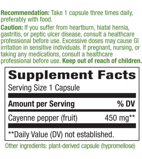 Nature's Way Cayenne 40,000 SHU Potency, 180 Vegetarian Capsules