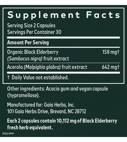 Gaia Herbs, Black Elderberry, Organic Sambucus Elderberry Extract, 60 Count