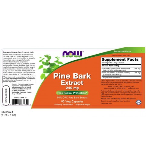 NOW Supplements, Pine Bark Extract 240 mg, 90 Veg Capsules