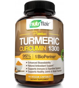 NutriFlair Premium Turmeric Curcumin Supplement (1300mg, 60 Capsules, 30 Day Supply)