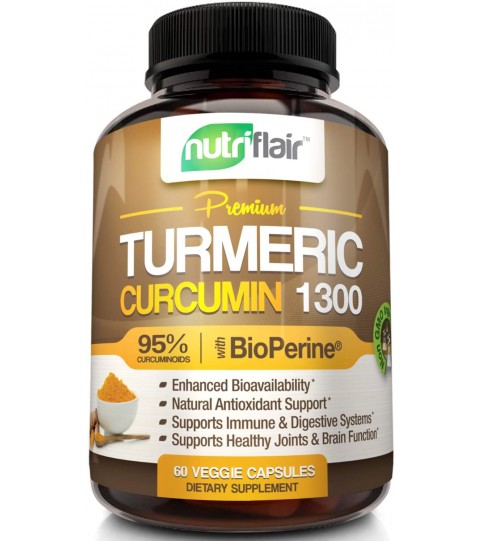 NutriFlair Premium Turmeric Curcumin Supplement (1300mg, 60 Capsules, 30 Day Supply)