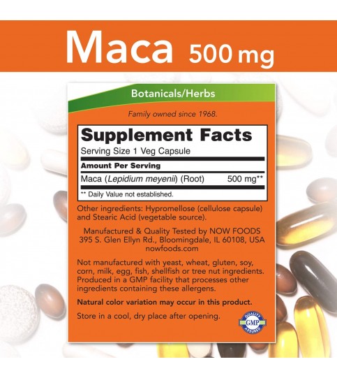 NOW Supplements, Maca 500 mg, 250 Veg Capsules