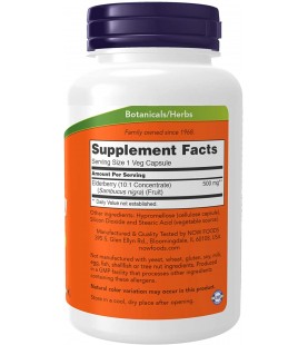 NOW Supplements, Elderberry 500 mg, 10:1 Concentrate, 120 Veg Capsules