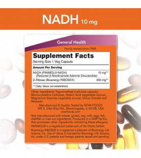 NOW Supplements, NADH, 10 mg with 200 mg, 60 Capsules